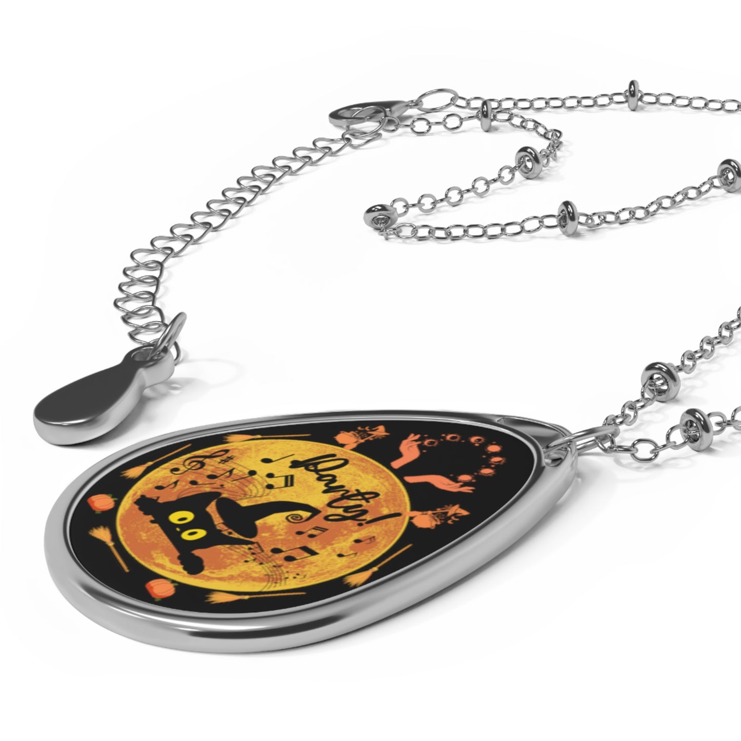 Black Cat Jewelry Halloween Necklace Music Notes Festive Party Necklace