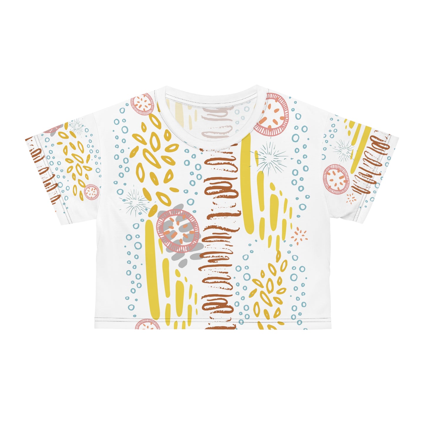 Womens Crop Tee All Over Print Boho Top for Women White Abstract All-Over Print Women's Crop T-Shirt Artistic Summer Top Colorful Graphic Crop Tee