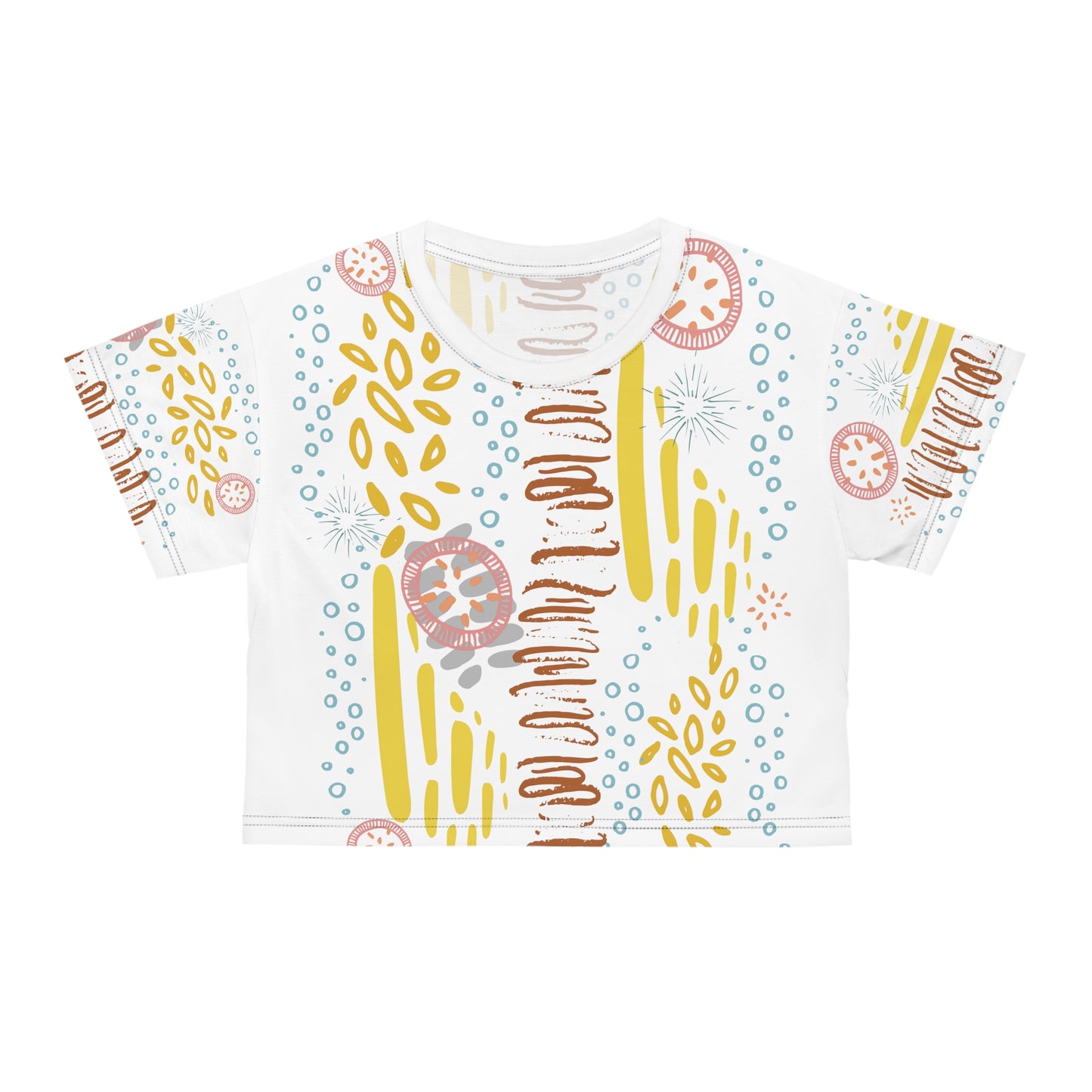Womens Crop Tee All Over Print Boho Top for Women White Abstract All-Over Print Women's Crop T-Shirt Artistic Summer Top Colorful Graphic Crop Tee