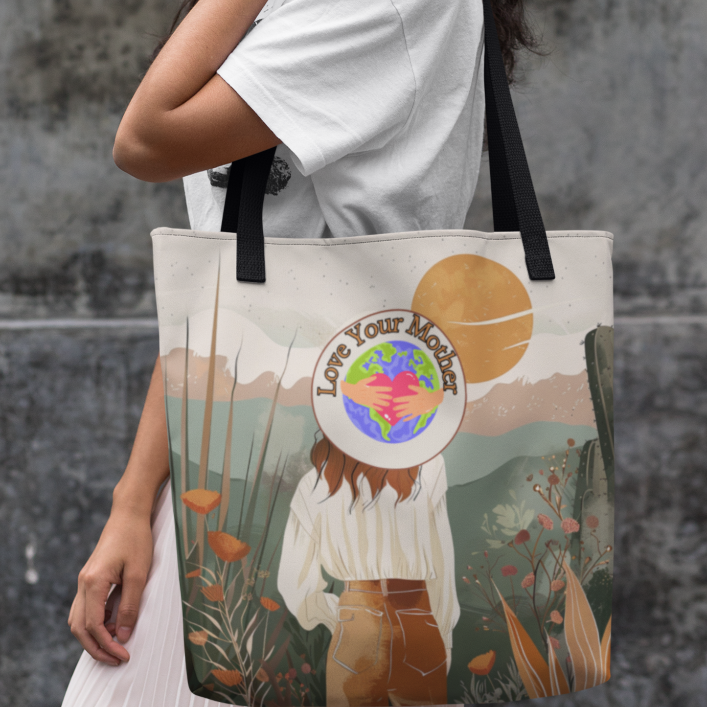 Environmental Earth Conscious Message Tote Eco Awareness Statement Earth Day Gift For Her Sustainable Woman-Owned Brand Stylish Boho Tote