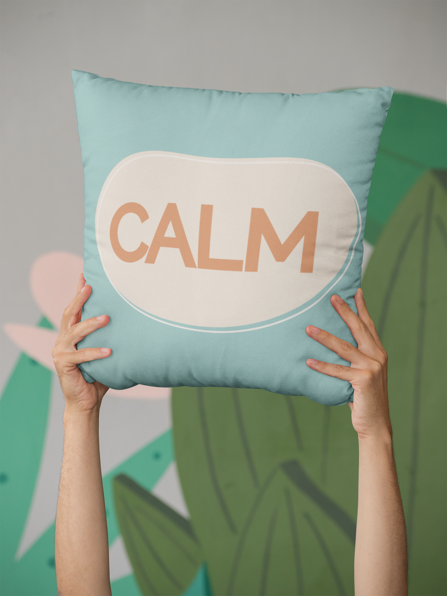 Calm Throw Pillow Soft Teal and Cream Accent Cushion Modern Minimal Word Pillow Therapy Room or Home Decor Calming Accent Cushion