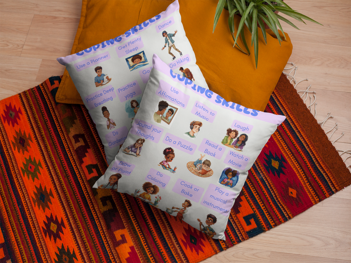 Coping Skills Throw Pillow Double-Sided Design Therapy Office Decor Supportive Space Collection Classroom Support Emotional Regulation