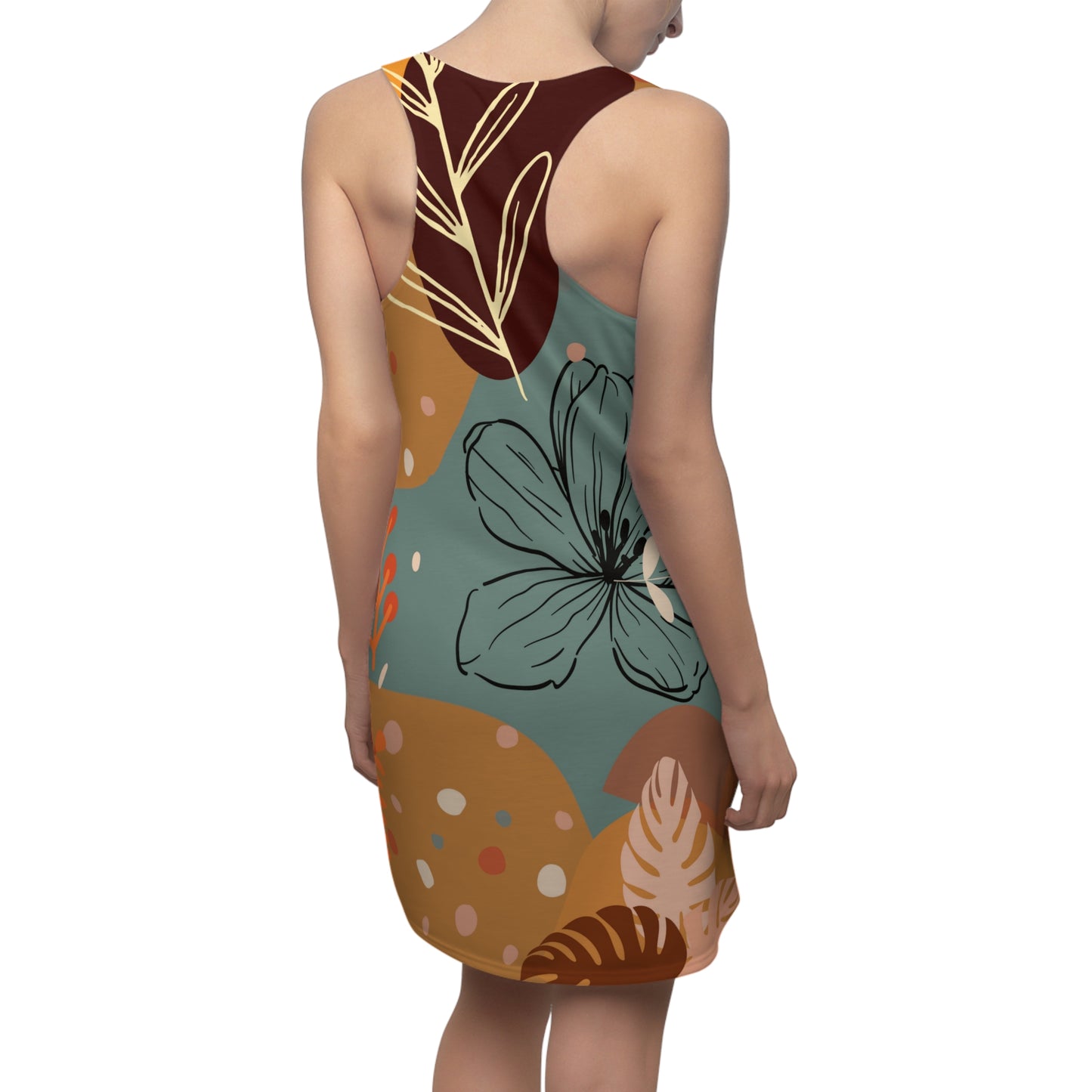 Boho Abstract Racerback Dress for Women Summer Boho All Over Print Dress Gift for Women Bohemian Style Summer Dress Light Brown