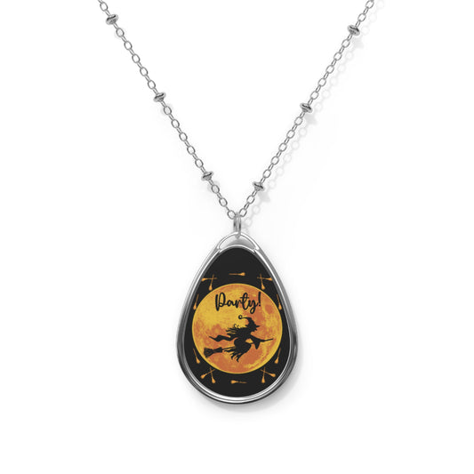 Halloween Witch Broom Necklace Spooky Yellow Moon Haunting Jewelry Chain