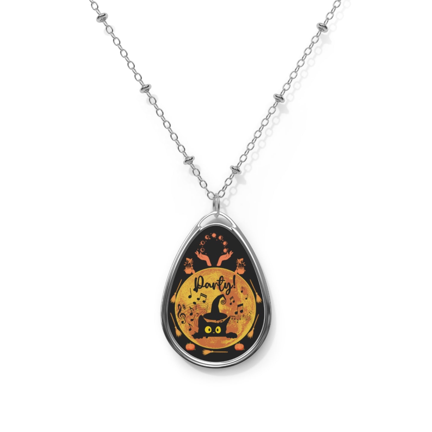 Black Cat Jewelry Halloween Necklace Music Notes Festive Party Necklace