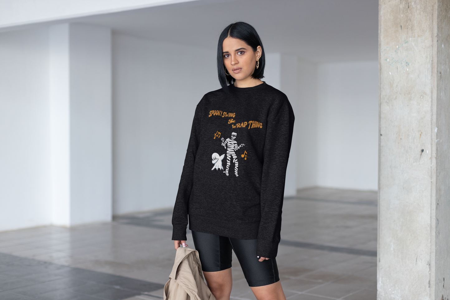 Sassy Halloween Swaeatshirt Fashion Statement Sweater Contemporary Dance Skeleton and Ghost Dance Spooky Thing Unique GenZ Millennial Fashion