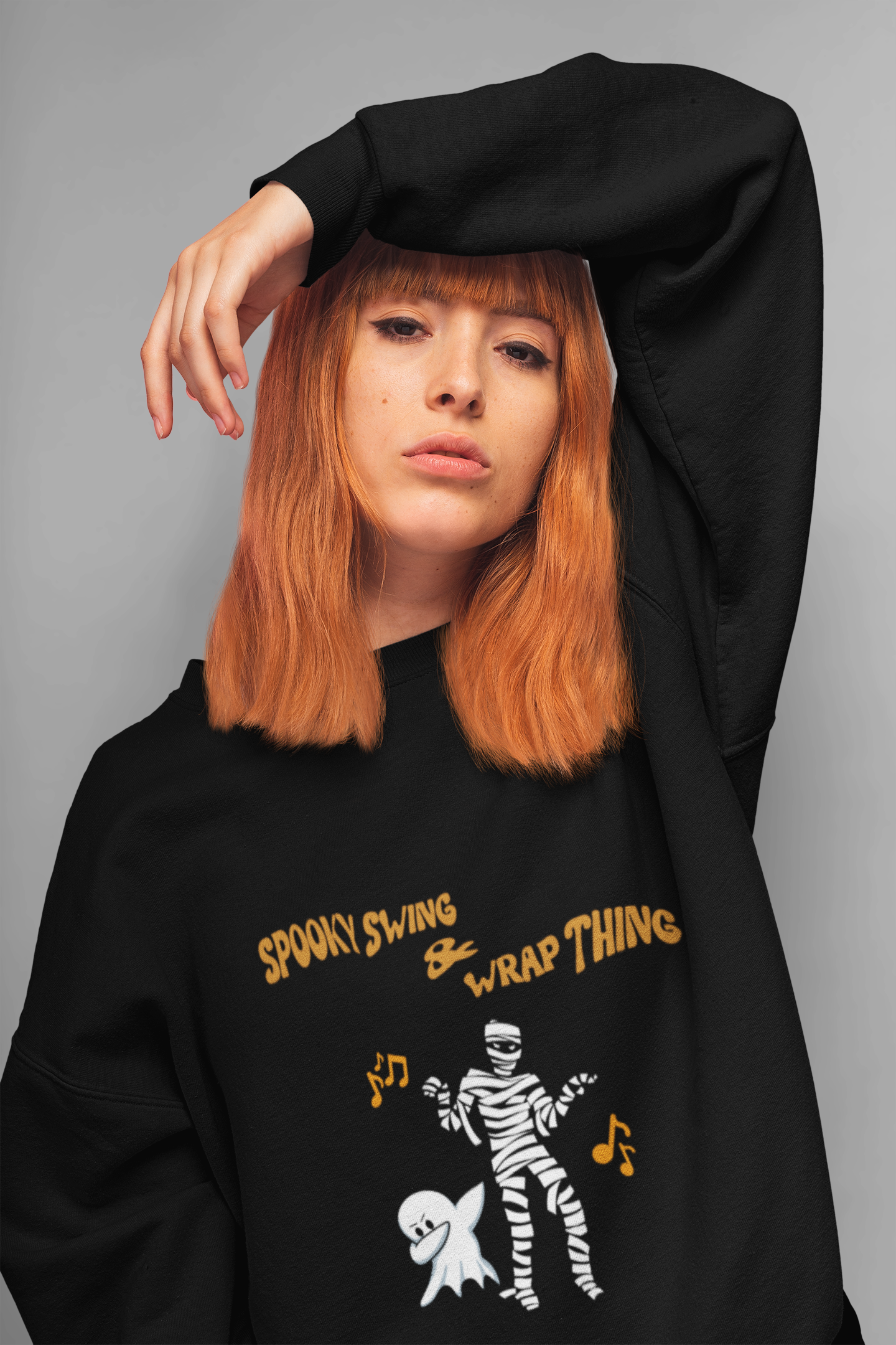 Sassy Halloween Swaeatshirt Fashion Statement Sweater Contemporary Dance Skeleton and Ghost Dance Spooky Thing Unique GenZ Millennial Fashion
