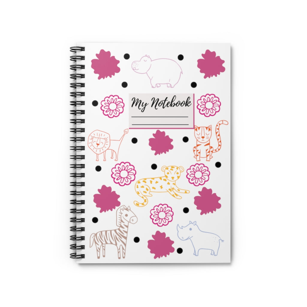Jungle Animals Spiral Notebook - White