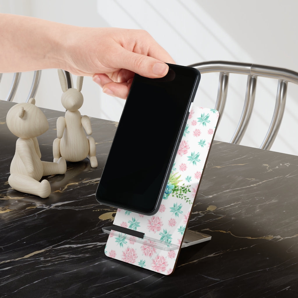 Pink and Green Succulents Mobile Phone Stand
