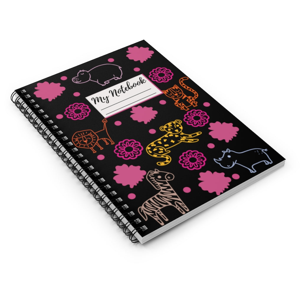 Jungle Animals Spiral Notebook - Black
