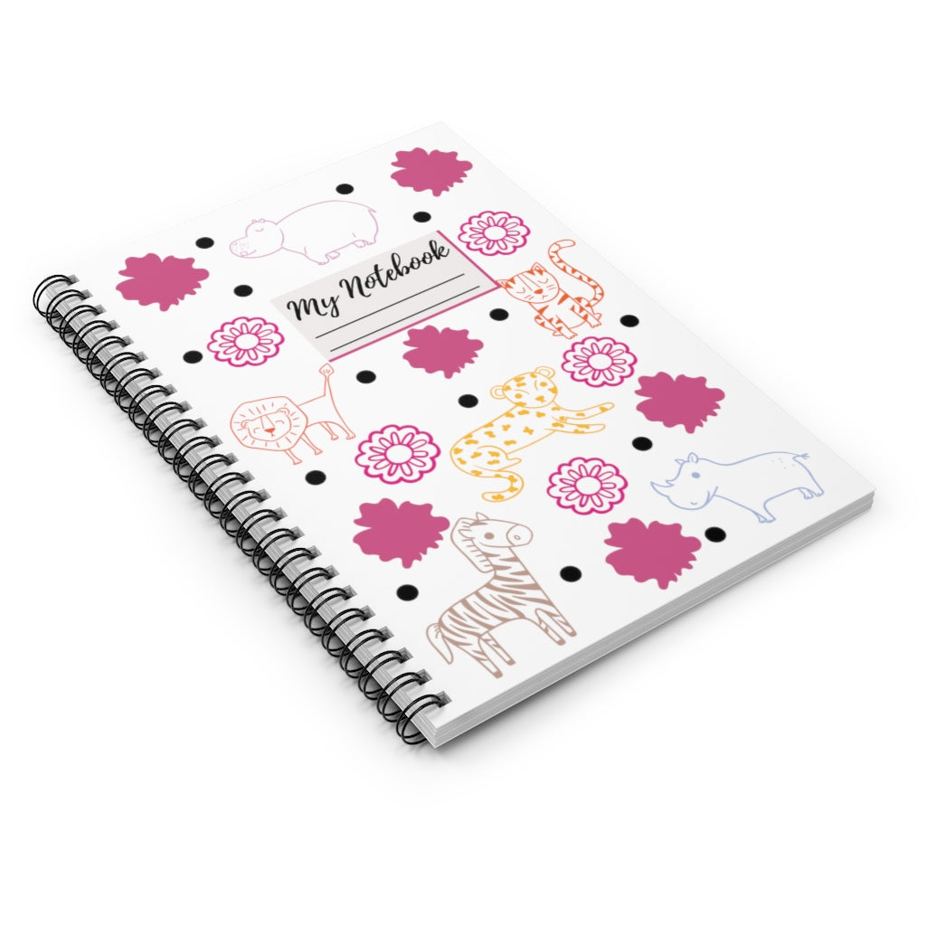 Jungle Animals Spiral Notebook - White