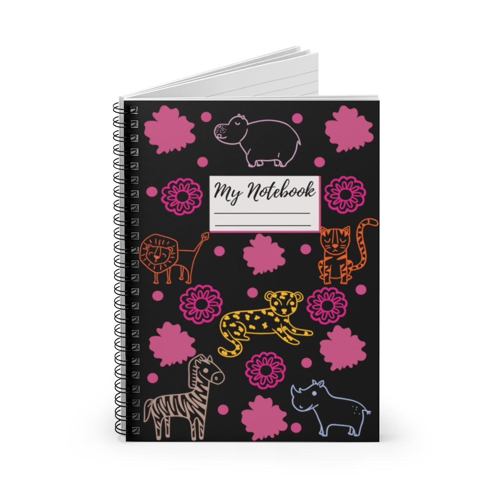 Jungle Animals Spiral Notebook - Black