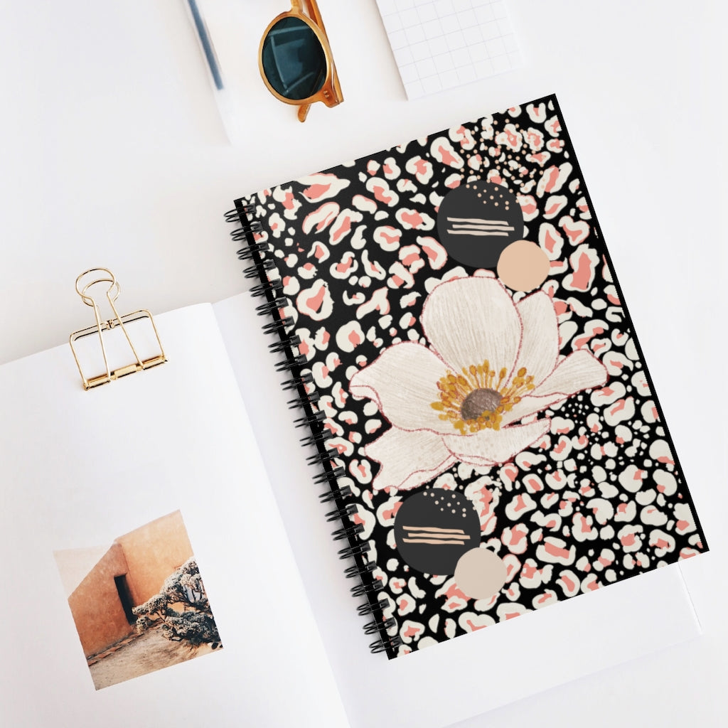 Peach Flower Abstract Spiral Notebook - Black