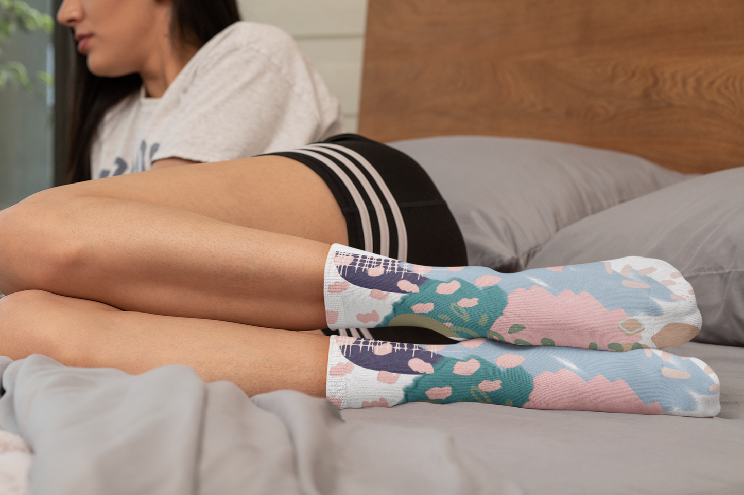 Abstract in Pink and Green Socks