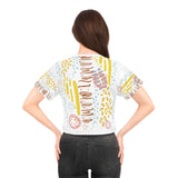 Womens Crop Tee All Over Print Boho Top for Women White Abstract All-Over Print Women's Crop T-Shirt Artistic Summer Top Colorful Graphic Crop Tee