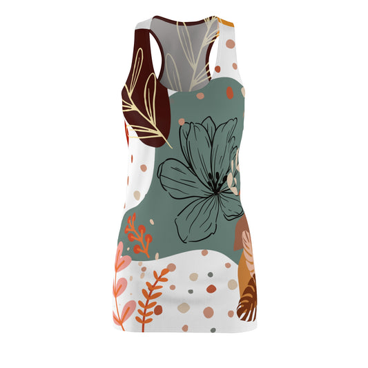 Boho Abstract Racerback Dress for Women Summer Boho All Over Print Dress Gift for Women Bohemian Style White Summer Dress