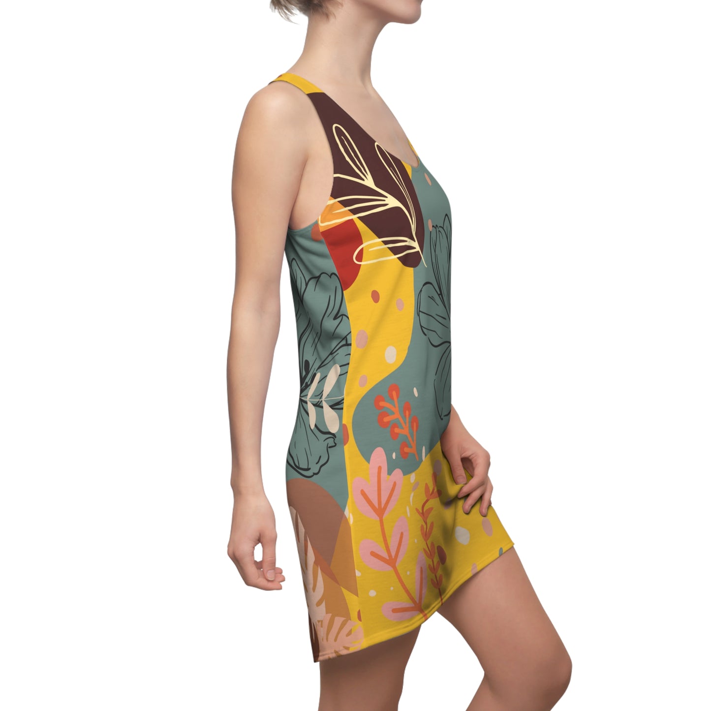 Boho Abstract Racerback Dress for Women Summer Boho All Over Print Dress Gift for Women Bohemian Style Yellow Summer Dress
