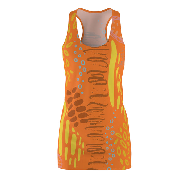 Racerback Summer Dress for Women Boho All Over Print Gift for Women Bohemian Abstract Style Orange Summer Dress