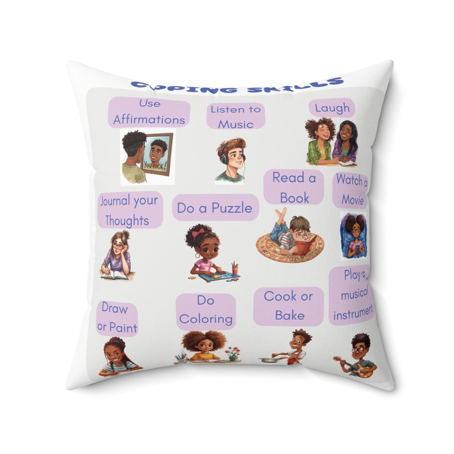 Coping Skills Throw Pillow Double-Sided Design Therapy Office Decor Supportive Space Collection Classroom Support Emotional Regulation