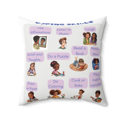 Coping Skills Throw Pillow Double-Sided Design Therapy Office Decor Supportive Space Collection Classroom Support Emotional Regulation