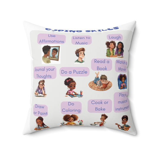 Coping Skills Throw Pillow Double-Sided Design Therapy Office Decor Supportive Space Collection Classroom Support Emotional Regulation