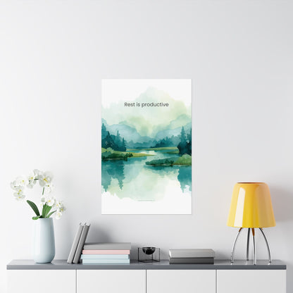 Rest Is Productive Wall Art Calming Landscape Print Therapy Office Decor Burnout Recovery Reminder Mindfulness Poster for Counseling Room