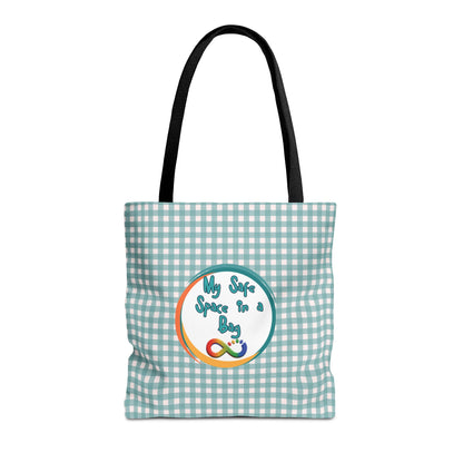 Autism Support Tote For Sensory Items Neurodiverse Friendly Design My Safe Space Infinity Symbol Supportive Parent Mint Green Plaid Gift Bag