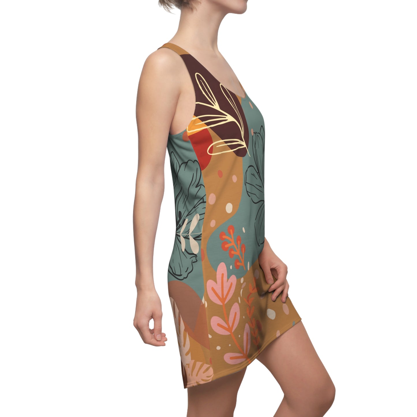 Boho Abstract Racerback Dress for Women Summer Boho All Over Print Dress Gift for Women Bohemian Style Summer Dress Light Brown