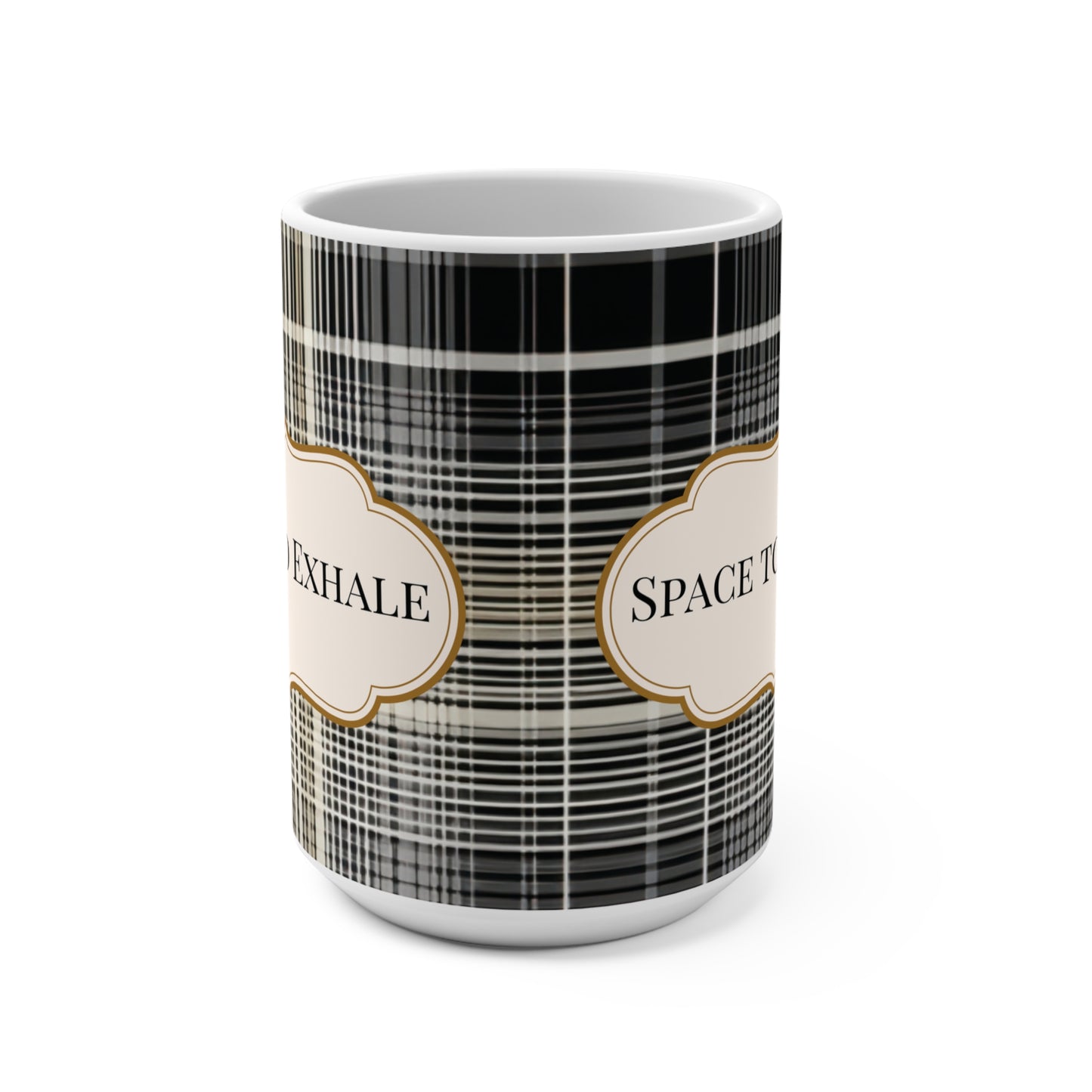 Space To Exhale Mug Cozy Plaid Design for Self-Care, Healing Design Home Decor Gift for Therapists, Unique Coffee Cup, Relaxation Gift,