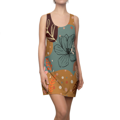 Boho Abstract Racerback Dress for Women Summer Boho All Over Print Dress Gift for Women Bohemian Style Summer Dress Light Brown