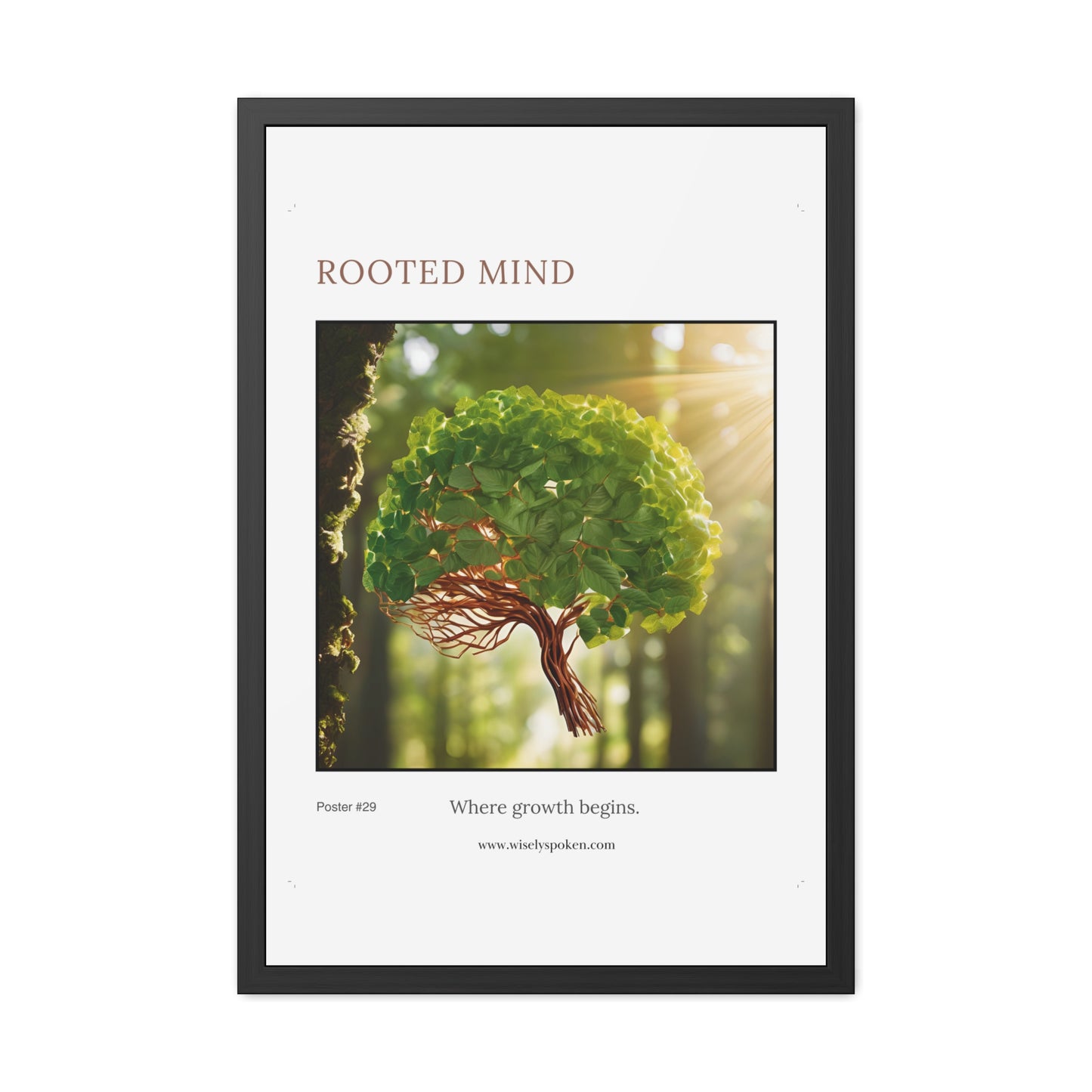 Rooted Mind Framed Wall Art Brain Tree Growth Print for Therapists, Counselors & Neurodiverse Spaces Inspirational Office Decor Gift