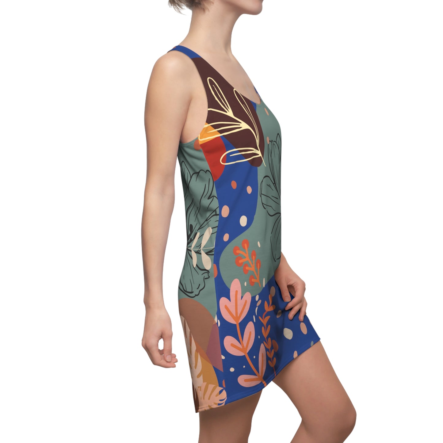Boho Abstract Racerback Dress for Women Summer Boho All Over Print Dress Gift for Women Bohemian Style Royal Blue Summer Dress