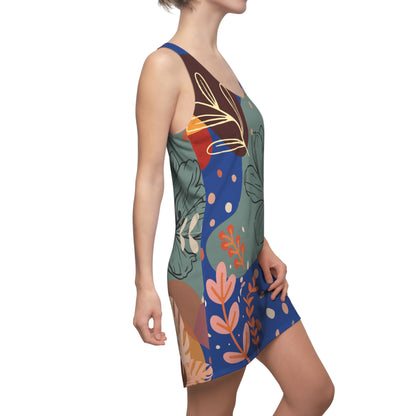 Boho Abstract Racerback Dress for Women Summer Boho All Over Print Dress Gift for Women Bohemian Style Royal Blue Summer Dress