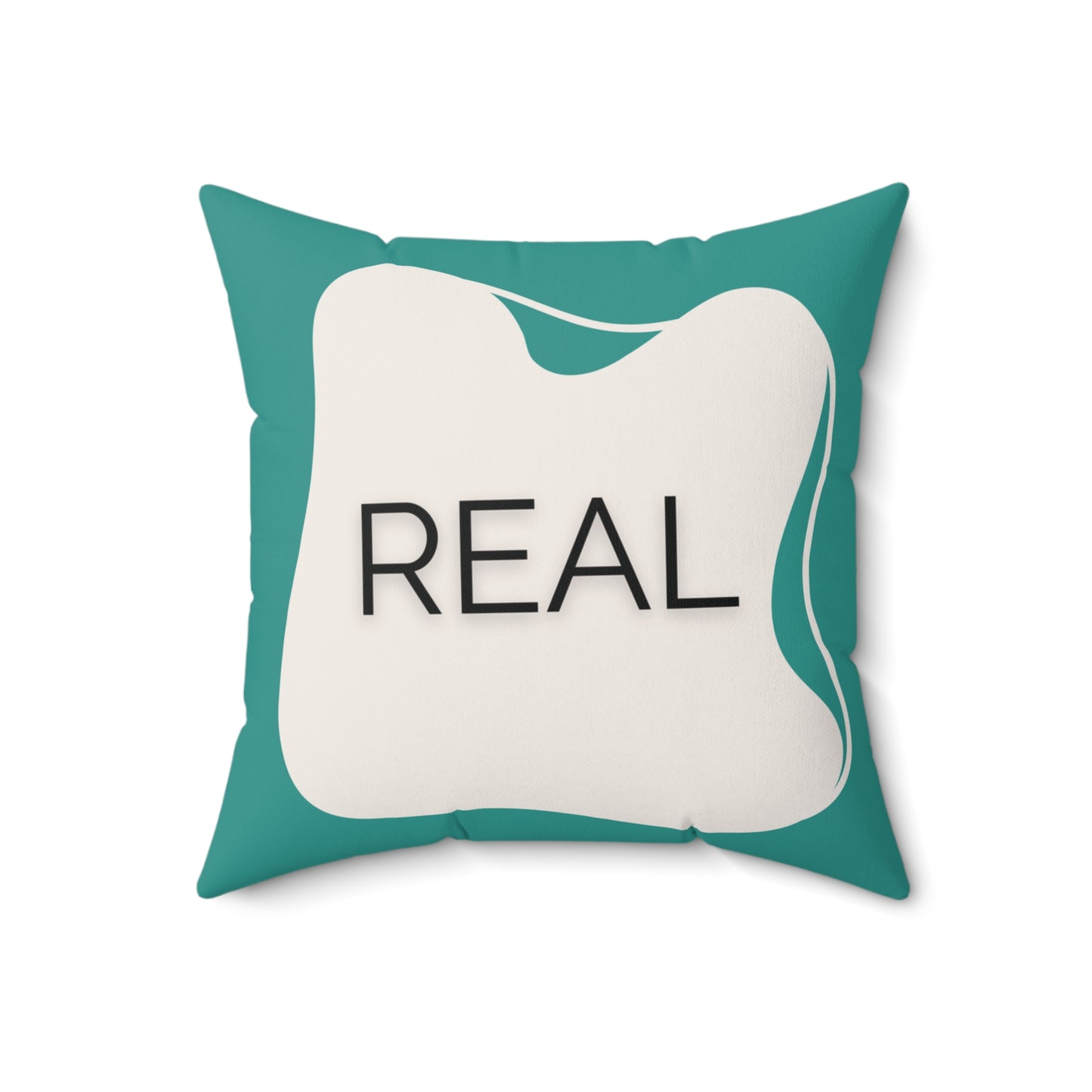 Real Throw Pillow Authenticity Affirmation Cushion in Teal and Cream Double-Sided Supportive Space Collection Self-Expression Gift