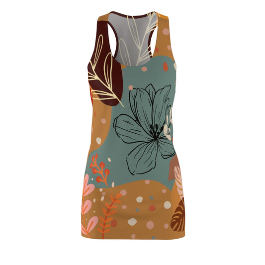 Boho Abstract Racerback Dress for Women Summer Boho All Over Print Dress Gift for Women Bohemian Style Summer Dress Light Brown