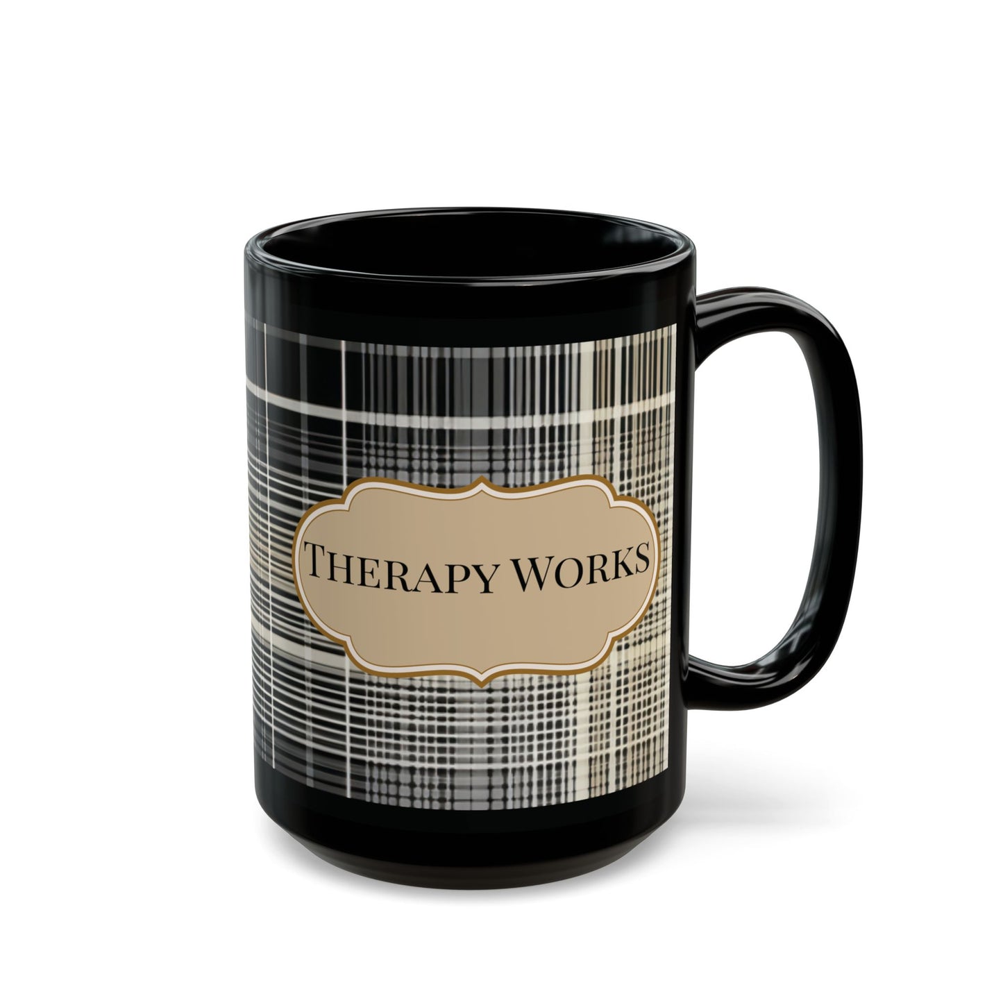 Black Mug Therapy Works Perfect for Coffee Lovers, Therapist Gift for Mental Health Professional Friends, Self-Care, Home Decor, Beverage Lover gift