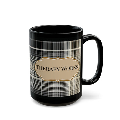 Black Mug Therapy Works Perfect for Coffee Lovers, Therapist Gift for Mental Health Professional Friends, Self-Care, Home Decor, Beverage Lover gift
