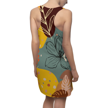 Boho Abstract Racerback Dress for Women Summer Boho All Over Print Dress Gift for Women Bohemian Style Yellow Summer Dress