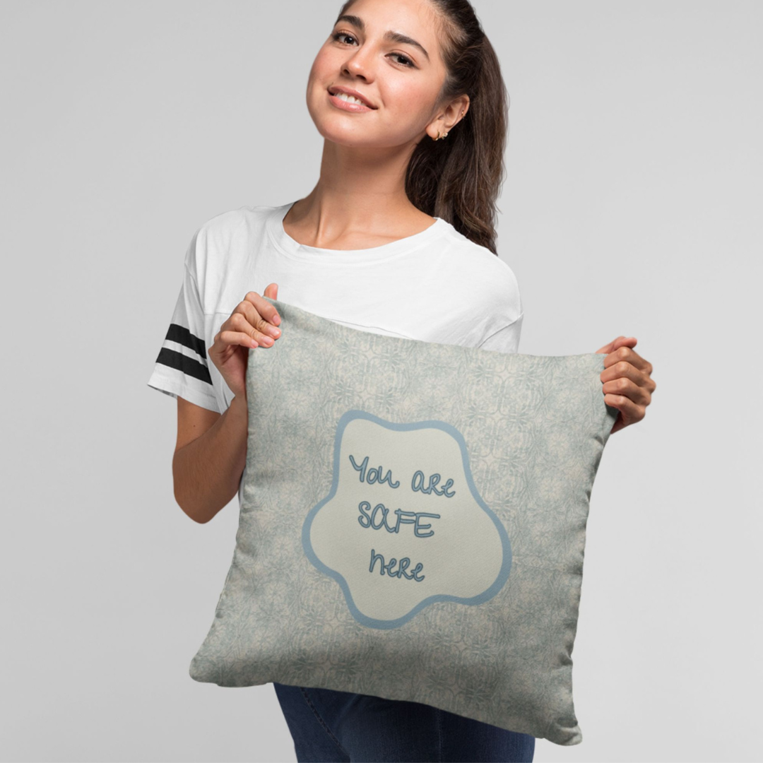 You Are Safe Here Pillow Calming Decor for Neurodiverse & Therapy Spaces Calming Reminder Mental Health Cushion Wellness Gift