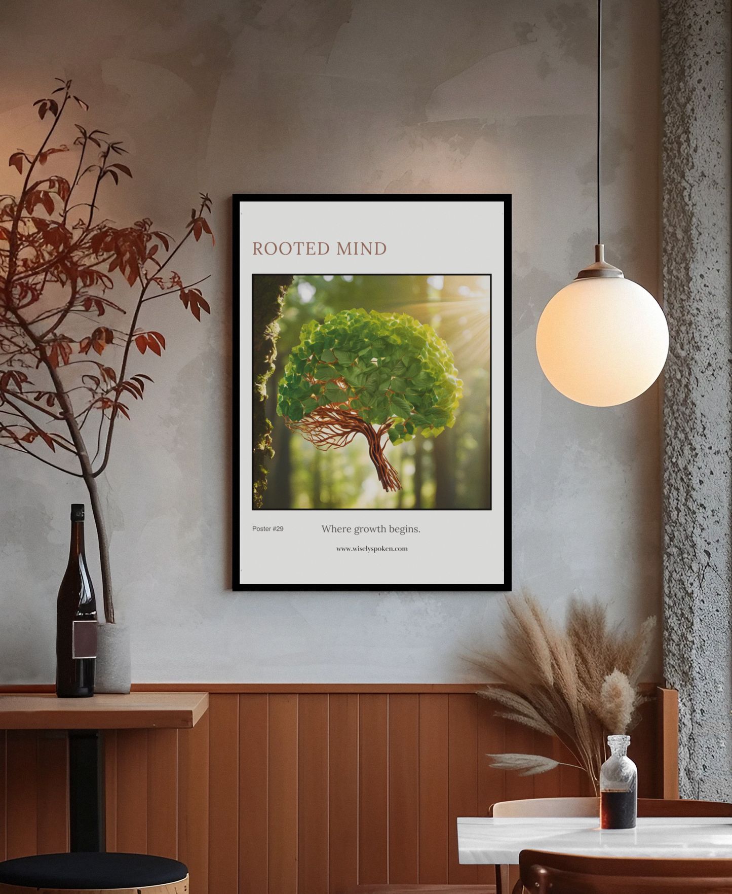 Rooted Mind Framed Wall Art Brain Tree Growth Print for Therapists, Counselors & Neurodiverse Spaces Inspirational Office Decor Gift