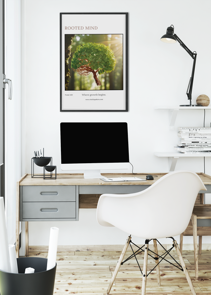 Rooted Mind Framed Wall Art Brain Tree Growth Print for Therapists, Counselors & Neurodiverse Spaces Inspirational Office Decor Gift