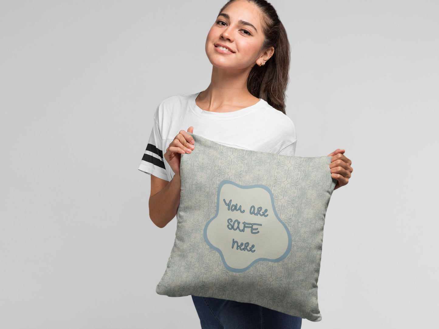 You Are Safe Here Pillow Calming Decor for Neurodiverse & Therapy Spaces Calming Reminder Mental Health Cushion Wellness Gift