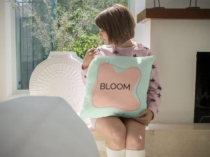 Bloom Throw Pillow  Peach and Sage Growth Accent Cushion Inspirational Word Decor for Home, Therapy Office, or Teen Space