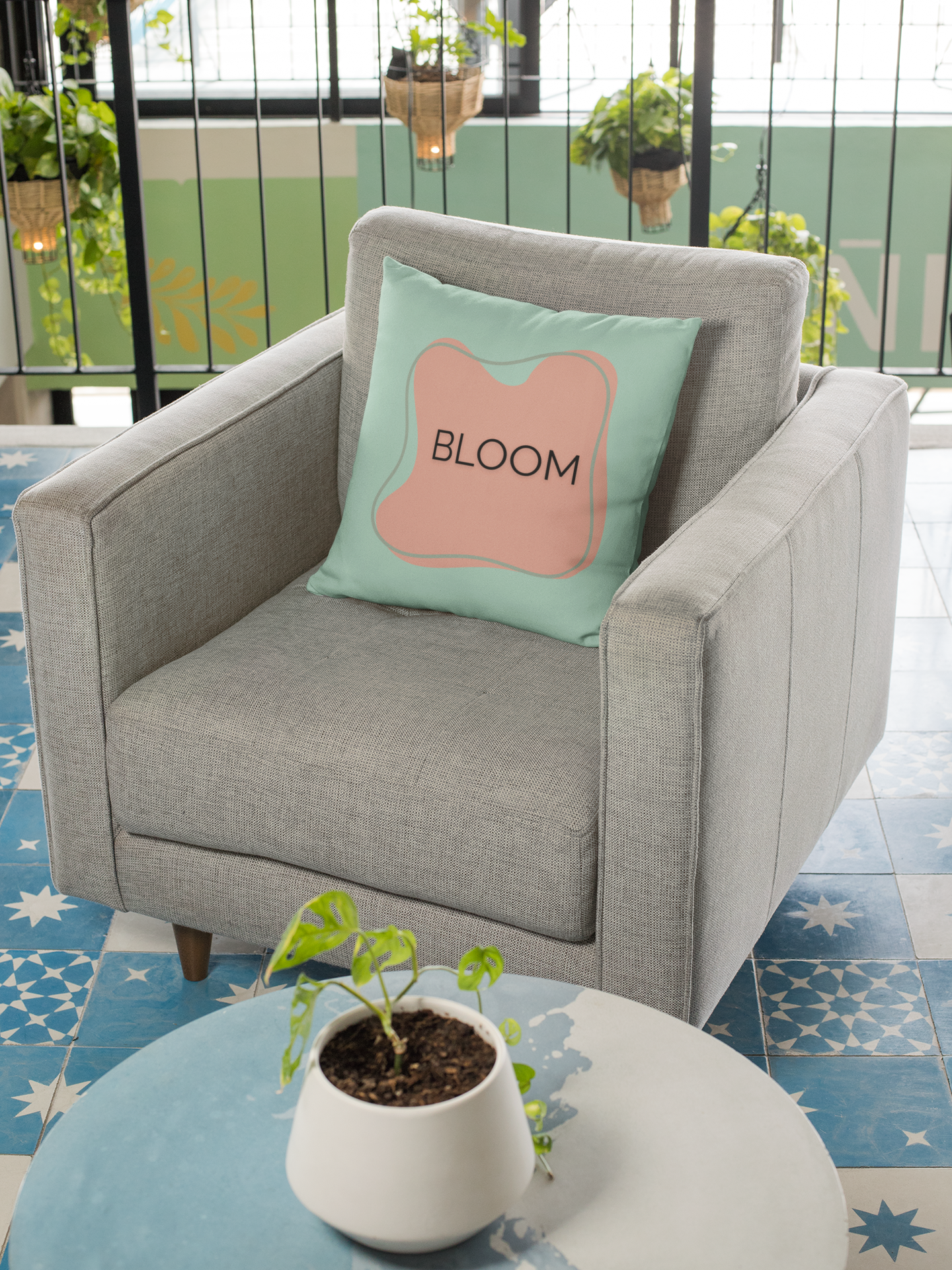 Bloom Throw Pillow  Peach and Sage Growth Accent Cushion Inspirational Word Decor for Home, Therapy Office, or Teen Space