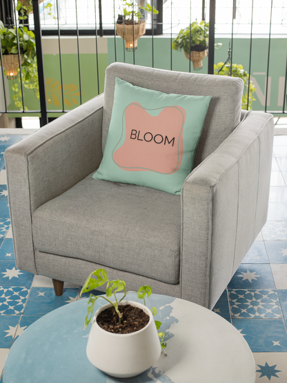 Bloom Throw Pillow  Peach and Sage Growth Accent Cushion Inspirational Word Decor for Home, Therapy Office, or Teen Space