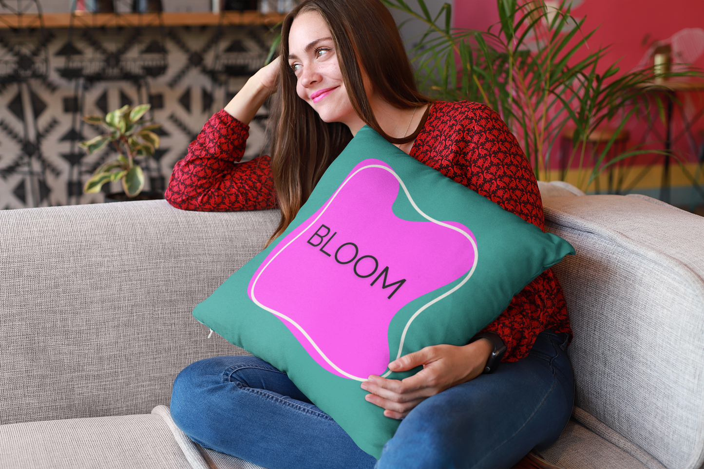 Bloom Throw Pillow Purple and Teal Motivational Accent Cushion for Teens Therapy Rooms  and Creative Spaces Calming Accent Pillow