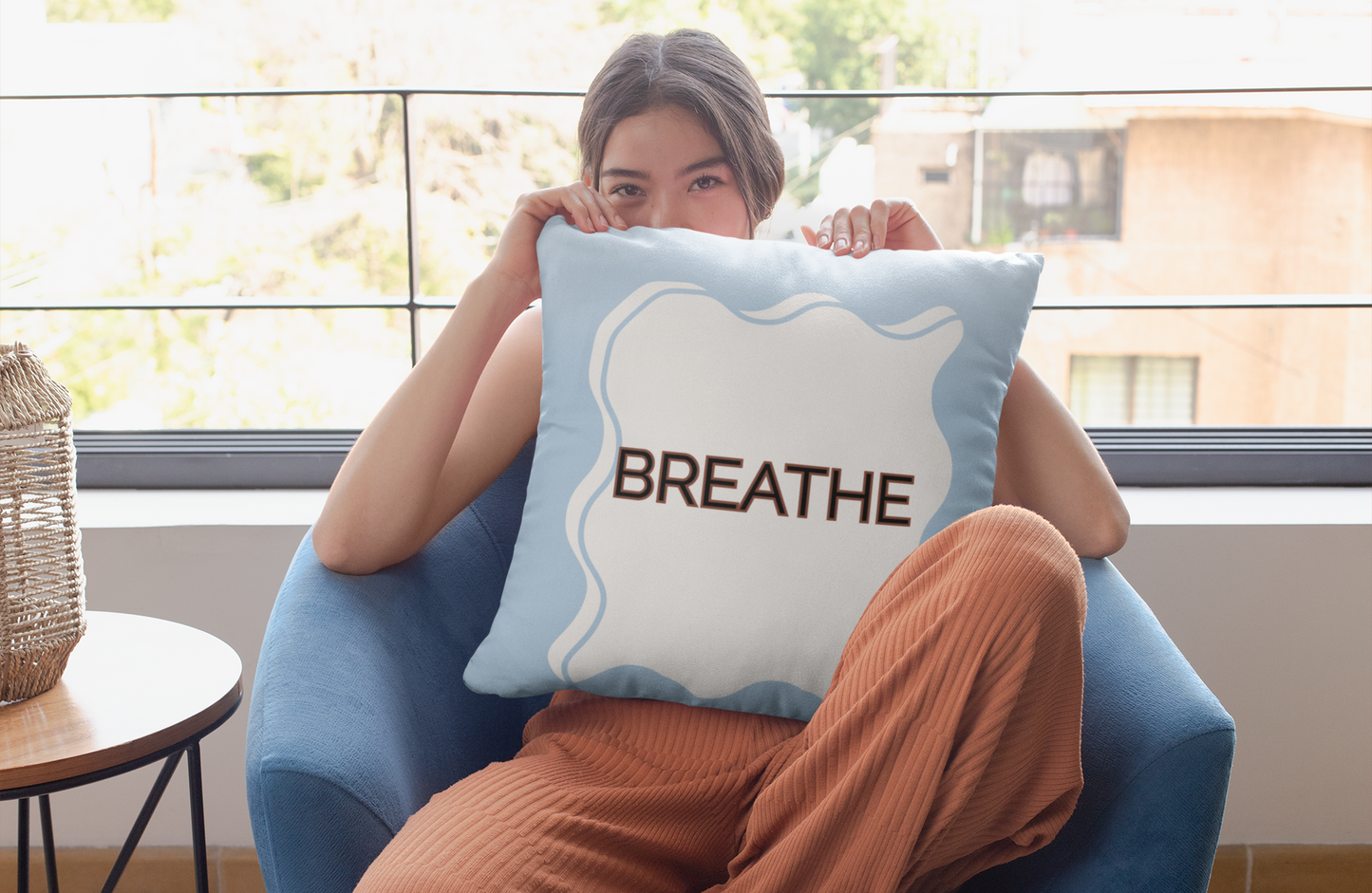 Breathe Throw Pillow Soft Blue Calm Accent Cushion for Therapy Rooms Bedrooms and Peaceful Spaces Autism Friendly Breath Pillow