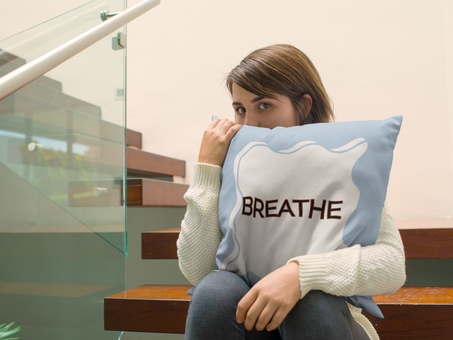 Breathe Throw Pillow Soft Blue Calm Accent Cushion for Therapy Rooms Bedrooms and Peaceful Spaces Autism Friendly Breath Pillow