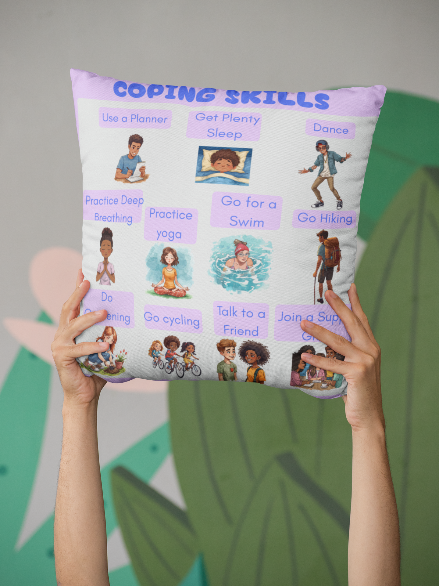 Coping Skills Throw Pillow Double-Sided Design Therapy Office Decor Supportive Space Collection Classroom Support Emotional Regulation