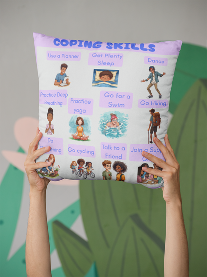 Coping Skills Throw Pillow Double-Sided Design Therapy Office Decor Supportive Space Collection Classroom Support Emotional Regulation